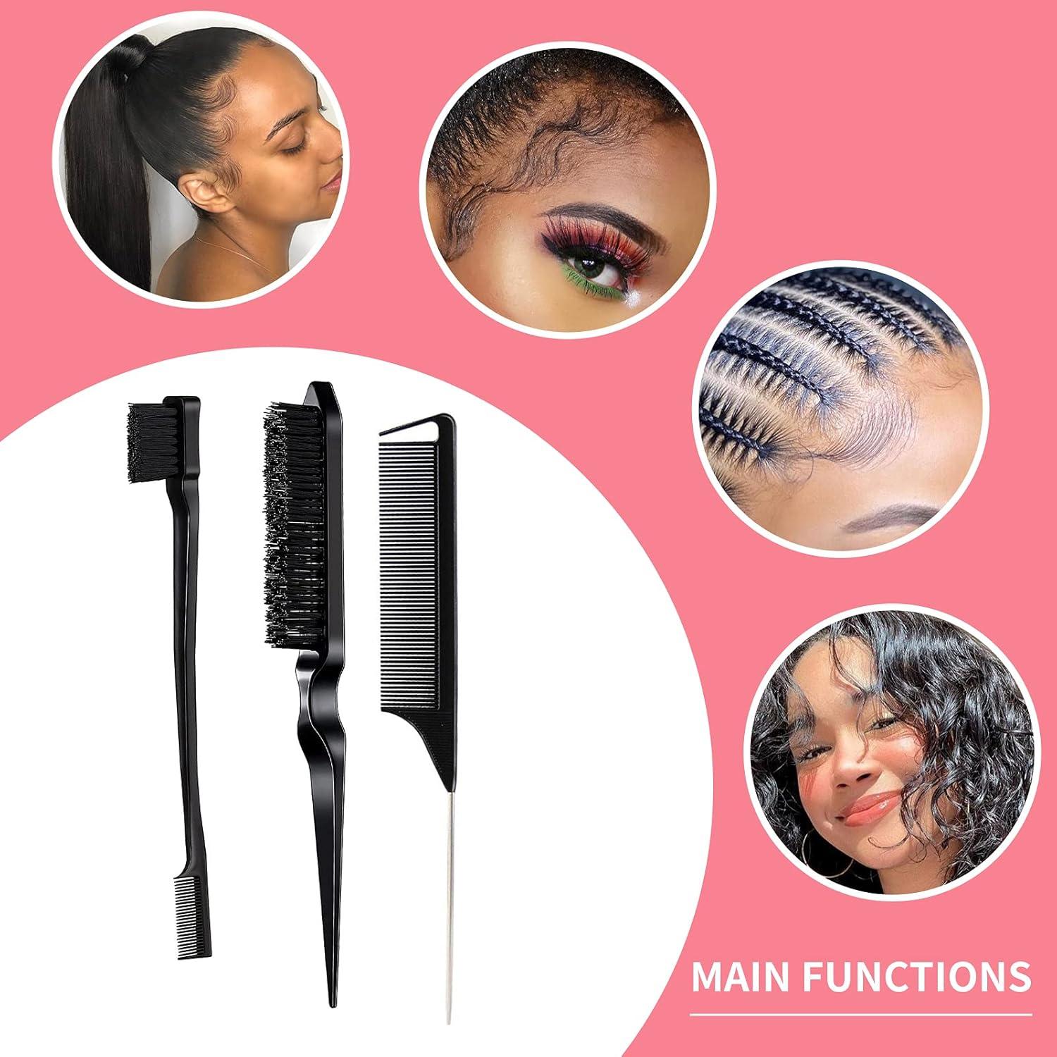 imageSlick Back Hair Brush amp Wax Stick Set for Slick Back Hair Teasing Boar Bristle Hair Brush for Sleek Control Flyaways amp Baby Hairs Wax Stick for Women Sectioning amp Smoothing Ponytail BunBlack