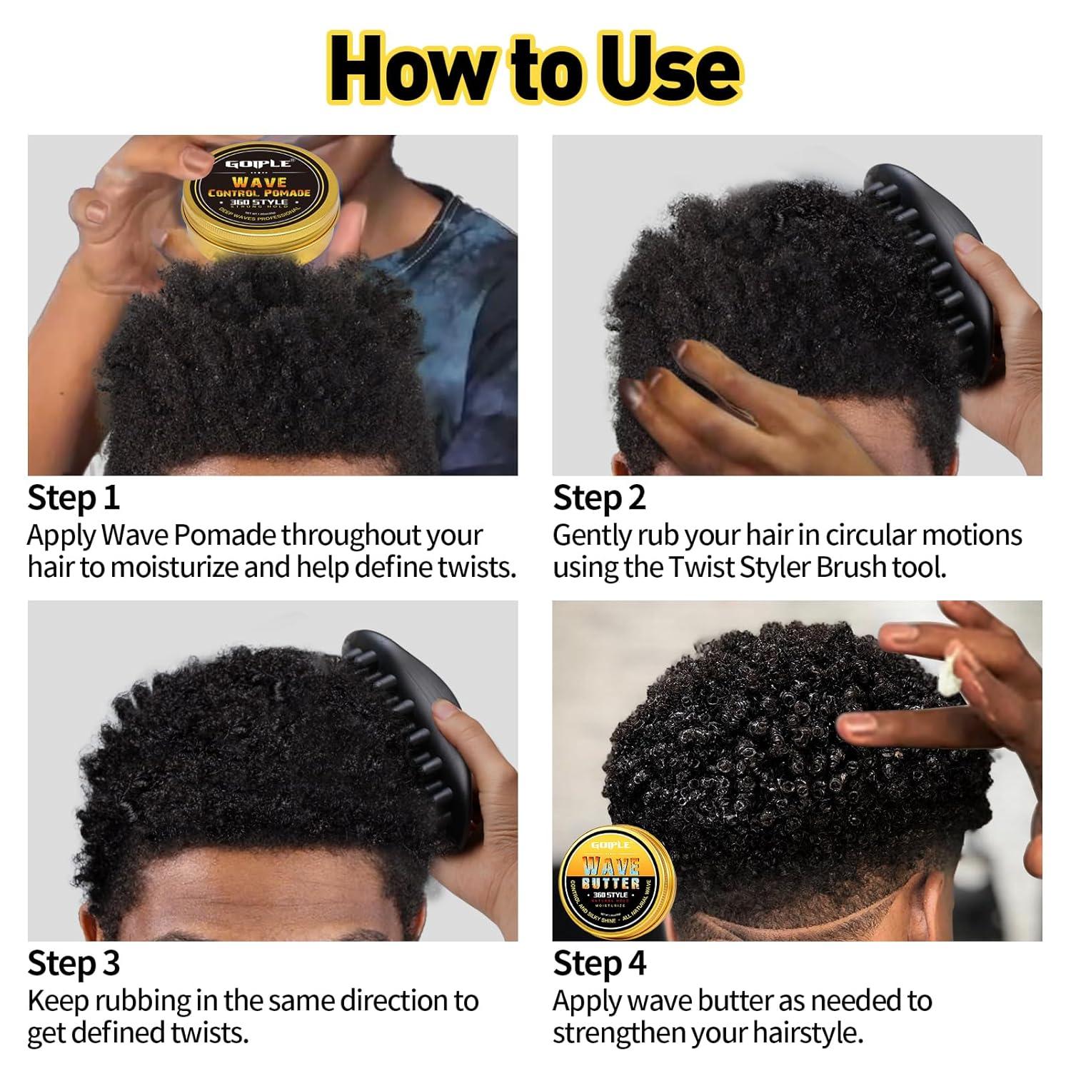 imageWave Pomade Hair Twist Sponge Brush Twist Styler for Black Men Washable Afro Curl Sponge Racket for Barbers amp Daily Use Ideal for Curly Rubber Large Tooth Brush Hair Pomade Styling Set