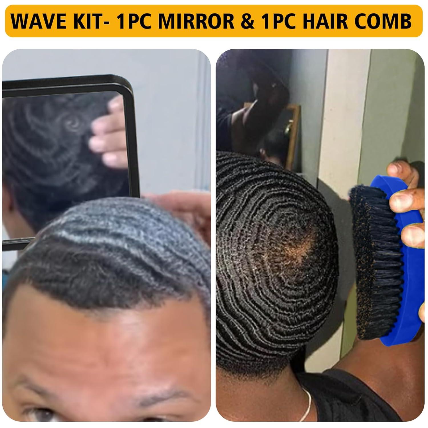 imageWave Pomade for Men Strong Hold Easy Wash 360 Wave Training Hair Cream Waves Grease for Men Promotes Layered Waves Moisture Silky Shine Wave Pomade Wave Brushe Silky Durag Wave Cap Set Blue