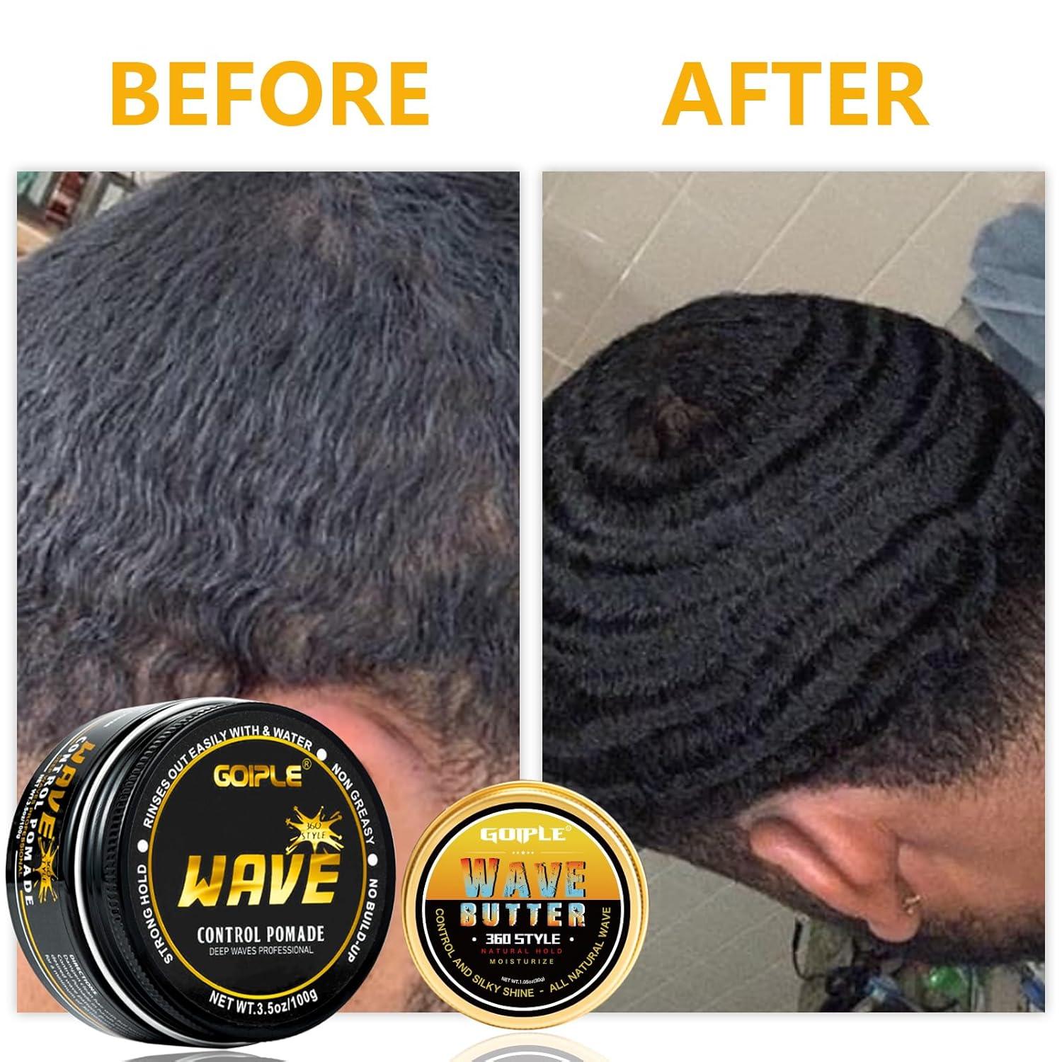 imageWave Pomade for Men Strong Hold Easy Wash 360 Wave Training Hair Cream Waves Grease for Men Promotes Layered Waves Moisture Silky Shine Wave Pomade Wave Brushe Silky Durag Wave Cap Set Blue