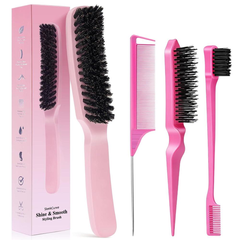 imageBoar Bristle Slick Back Hair Brush for Smooth Flyaways Frizz Sleek Ponytail Buns and Edge Baby Hair Hair Comb Edge Brush Teasing Brush Styling Accessories for Girls Kids Women amp Men