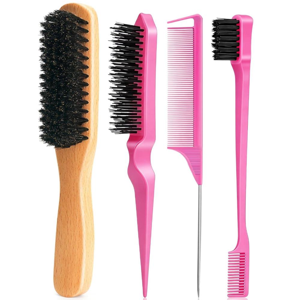 imageBoar Bristle Slick Back Hair Brush for Smooth Flyaways Frizz Sleek Ponytail Buns and Edge Baby Hair Teasing  Hair Comb Edge Brush Teasing Brush Styling Accessories for Girls Kids Women amp Men