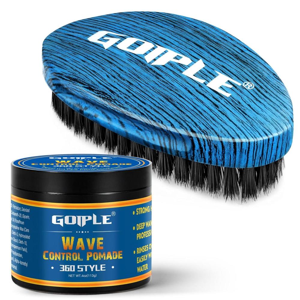 imageCurved 360 Wave Brush For Black Men Medium Hard Palm Brush for Laying Down Waves Made with Natural Boar Bristle and Wood Easy to Hold Wave Pomade Strong Hold for Creating 360 Layer Hair Waves