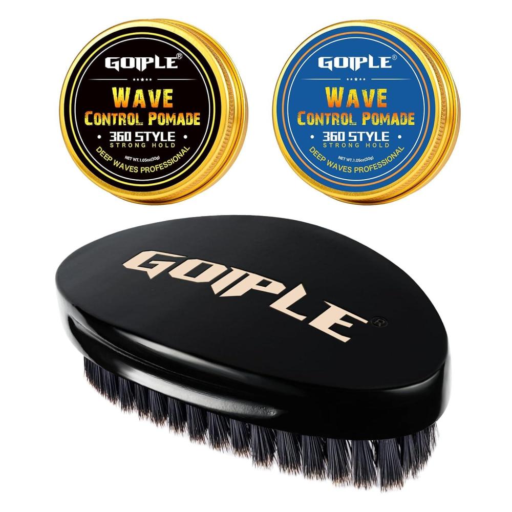 imageCurved 360 Wave Brush For Men Medium Hard Palm Brush for Laying Down 360 Waves Made with Natural Boar Bristle and Wood Easy to Hold Strong Hold Travel Size Wave Pomade Greasy 360 Layer Hair Waves