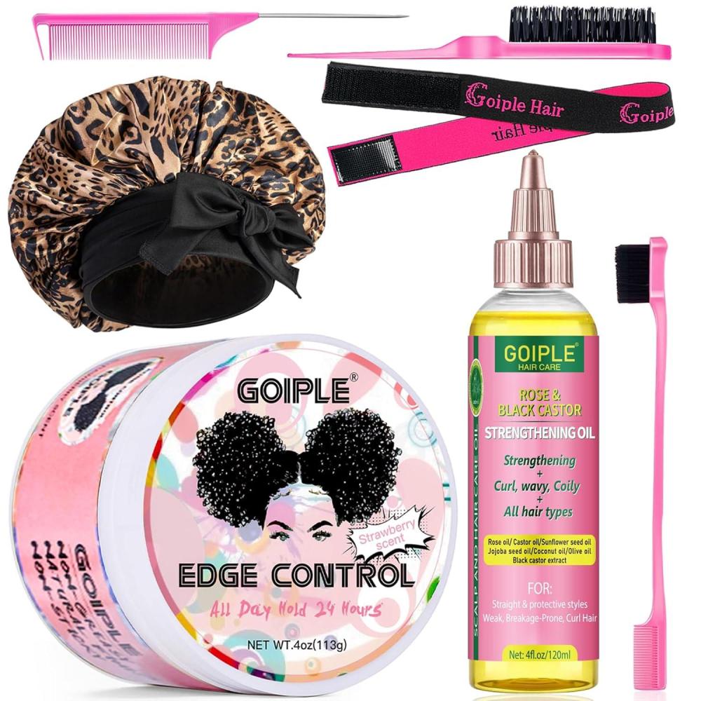 imageEdge Control Wax Strong Hold Nongreasy Hair Styling Gel  Edge Wax No Flaking Edge Control for Black Hair Edge Wax for Women RoseampBlack Castor Oil for Hair Growth Edge Brush Hair Braid Bonnetedge control  black castor oil7pcs