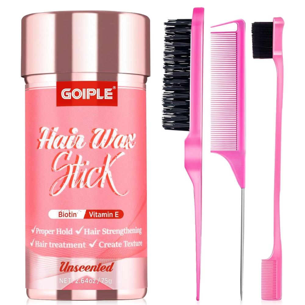 imageGoiple Hair Wax Stick for Hair Nongreasy Styling Hair Pomade Stick Hair Styling Waxes Nourishing Accessories for Men Women amp Kids Wax Stick for Flyaways Hair Care Slick Back Stickslick stick brush4pcs