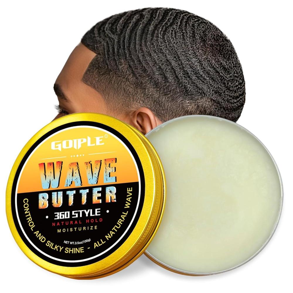 imageGoiple Wave Butter 360 Wave Grease for Men Wave Butter for Layered Waves Moisture Control and Silky Shine All Natural Wave Cream with Shea Butter and Beeswax for Wolfing 35 OZ
