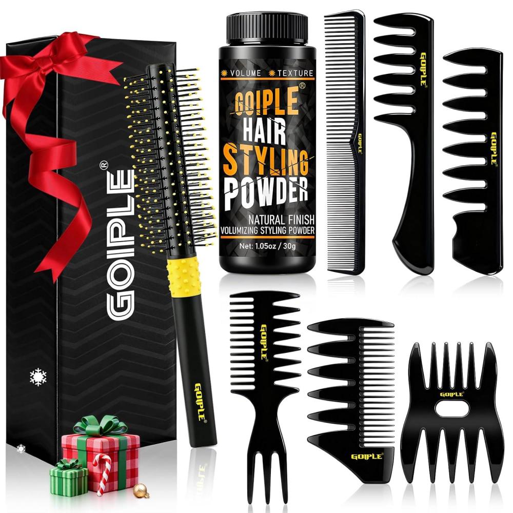 imageHair Styling Combs Set Wide Tooth Texture Comb For Men Christmas Gift for Men Barber Brush Comb Set Barber Tools for All Types Hair Styling Powder for Mens Texture Powder Flexible Hold Matte Finishblack