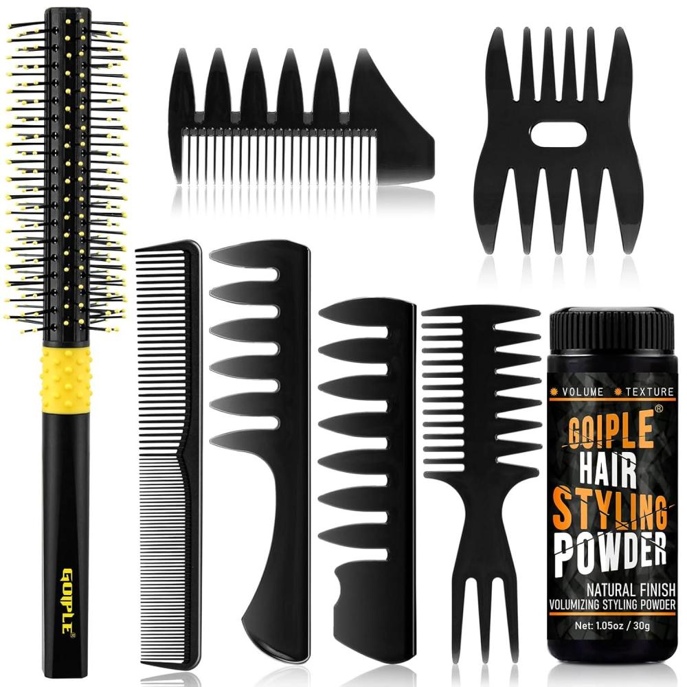imageHair Styling Combs Set Wide Tooth Texture Comb For Men Christmas Gift for Men Barber Brush Comb Set Barber Tools for All Types Hair Styling Powder for Mens Texture Powder Flexible Hold Matte Finishyellow