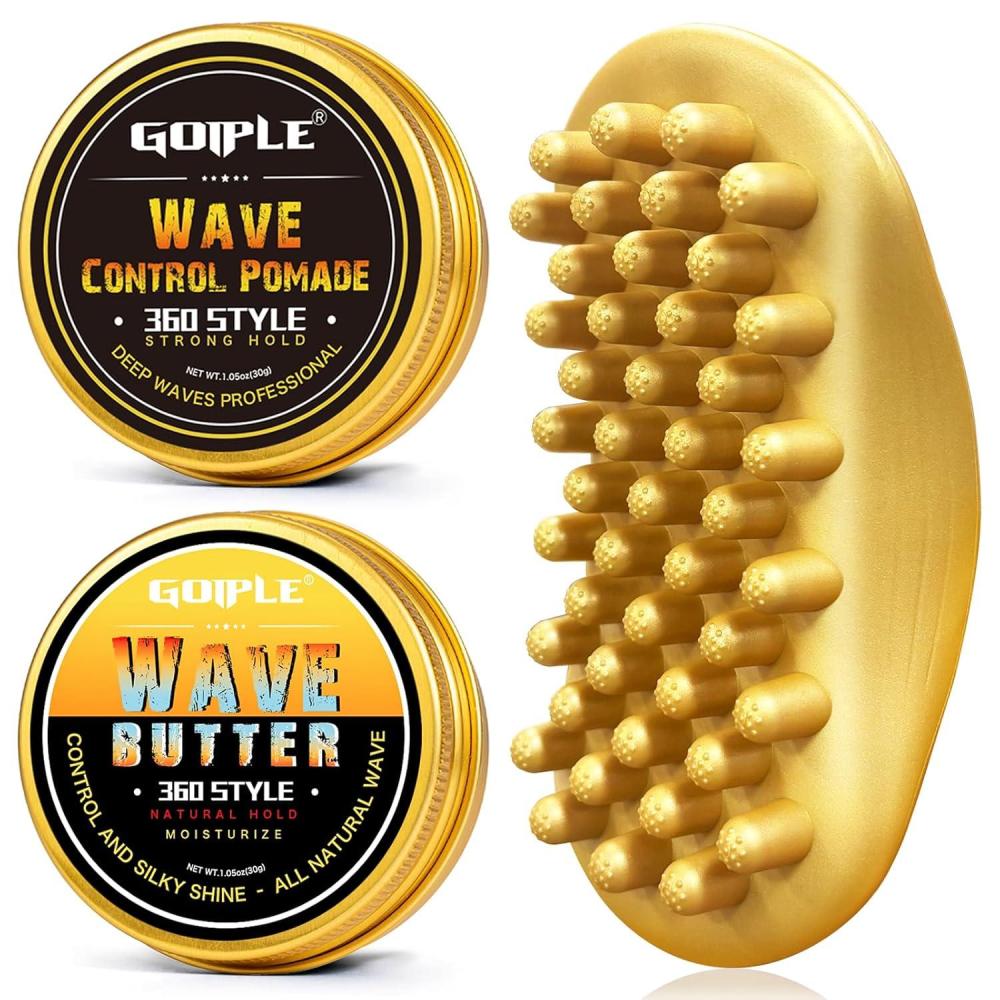 imageHair Twist Sponge Brush Twist Styler Comb for Black Men Washable Afro Curl Sponge Racket for Barbers amp Daily Use Ideal for Coiled 4C Hair Wave Pomade Butter Rubber Large Tooth Brush Set Gold