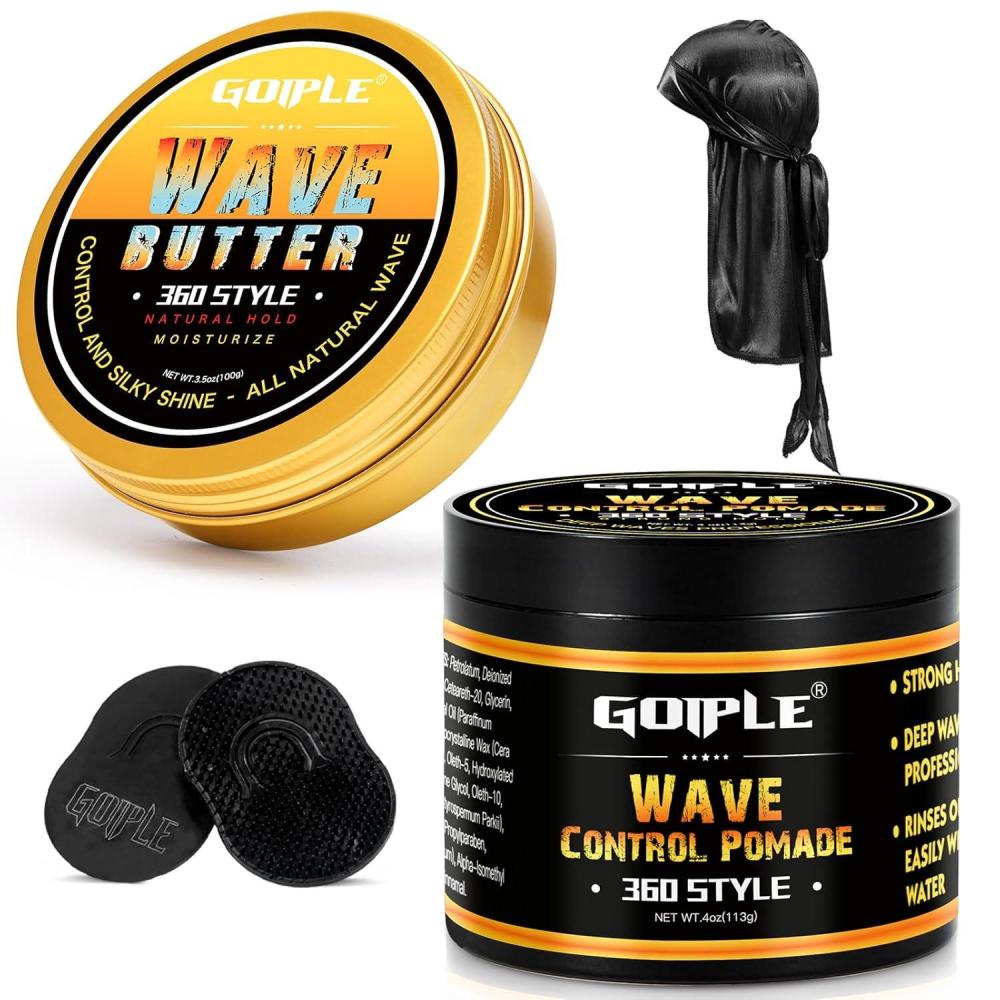imageNatural Wave Pomade for Men Strong Hold Easy Wash 360 Wave Training Hair Cream Waves Grease for Men Promotes Layered Waves Moisture Control and Silky Shine 4ozwave pomadebutter5pcs