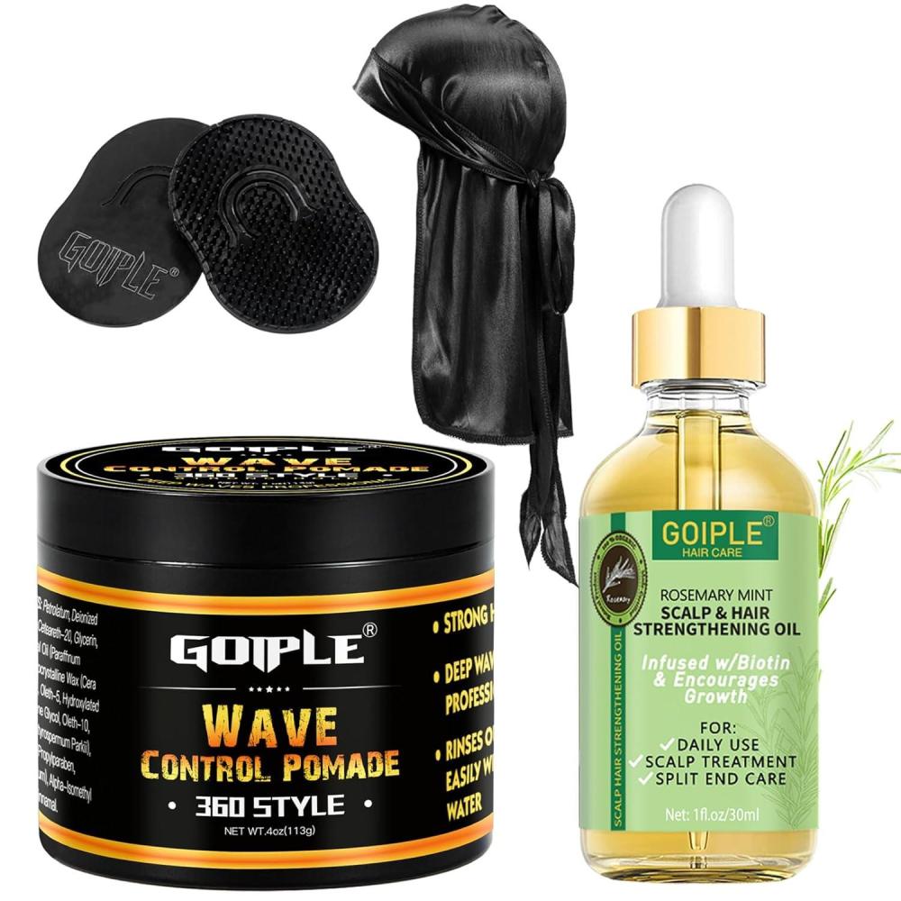 imageNatural Wave Pomade for Men Strong Hold Easy Wash 360 Wave Training Hair Cream Waves Grease for Men Promotes Layered Waves Moisture Control and Silky Shine 4ozwave pomaderosemary oil5pcs