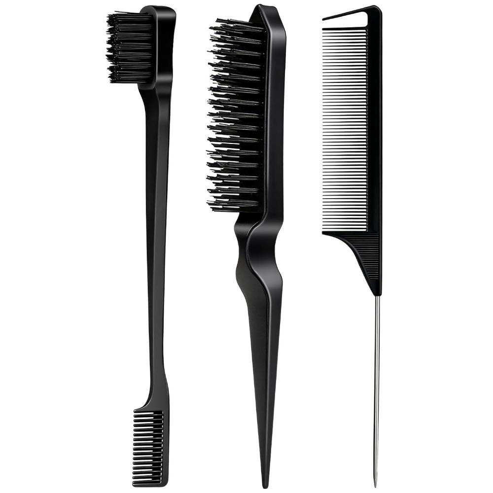 imageSlick Back Hair Brush amp Wax Stick Set for Slick Back Hair  Teasing Boar Bristle Hair Brush for Sleek Control Flyaways amp Baby Hairs  Wax Stick for Women Sectioning amp Smoothing Ponytail BunBlack