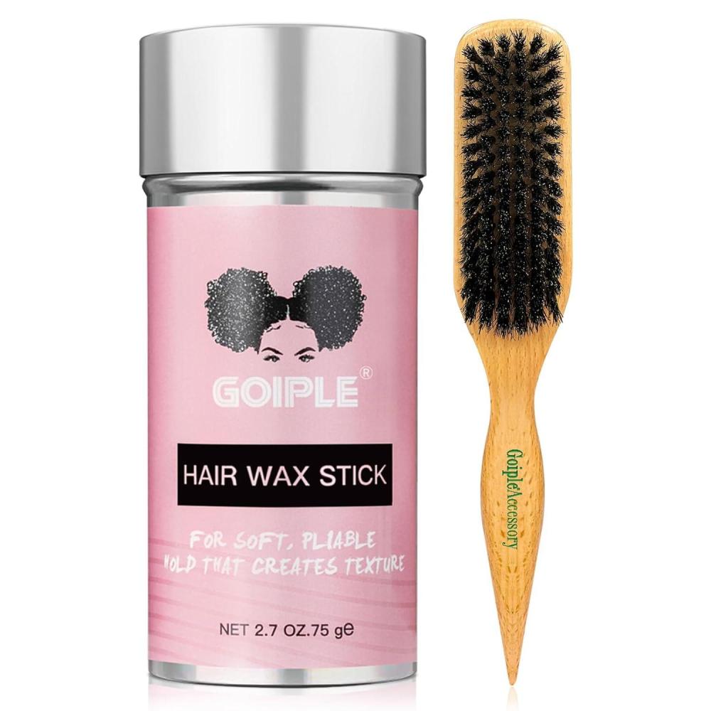 imageSlick Back Hair Brush amp Wax Stick Set for Slick Back Hair Teasing Boar Bristle Hair Brush for Sleek Control Flyaways amp Baby Hairs Wax Stick for Women Sectioning amp Smoothing Ponytail Bunbristle brush wax stick2pcs