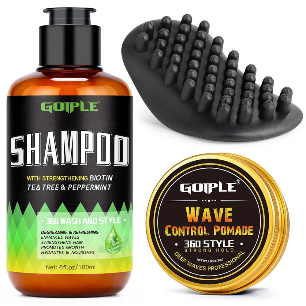 imageWave Kit for Men 360 Wave Shampoo Hydration Enhance Shampoo Wash Pomade 360Hair Greasy for Black Men Biotin Hair Growth Shampoos Strengthens Hair Promote Growth Nourishes with Waves Comb Brush