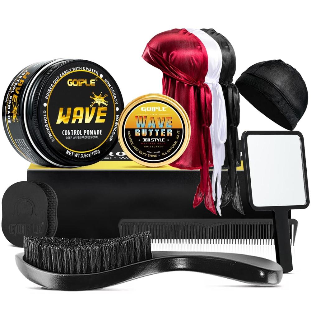 imageWave Pomade for Men Strong Hold Easy Wash 360 Wave Training Hair Cream Waves Grease for Men Promotes Layered Waves Moisture Control and Silky Shine Wave Kit Curved Medium Waves Brush Silky Durag