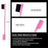 Slick Back Hair Brush & Wax Stick Set for Slick Back Hair – Teasing Boar Bristle Hair Brush for Sleek, Control, Flyaways & Baby Hairs – Wax Stick for Women Sectioning & Smoothing Ponytail Bun(Pink&Black-8pcs)