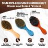 Wave Kit for 360 Waves – Wave Brush Wave Styler Great for Men Wolfing Wave – 3 Wave Handle Brushes, Soft, Medium & Hard- Satin Durag, Hand Mirror, Hair Comb, Hair Brush Cleaner, Wave Pomade&Shampoo