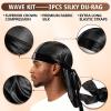 Wave Kit for 360 Waves – Wave Brush Wave Styler Great for Men Wolfing Wave – 3 Wave Handle Brushes, Soft, Medium & Hard- Satin Durag, Hand Mirror, Hair Comb, Hair Brush Cleaner, Wave Pomade&Shampoo