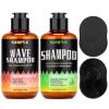 12 FL OZ Wash Shampoo for Black Men – 360 Waves Shampoo for Men Hydration Enhance Shampoos Biotin Hair Growth Shampoos with Wave Comb Hair Brush- Strengthens Hair Promote Growth Nourishes (2 scents)