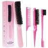 Boar Bristle Slick Back Hair Brush for Smooth Flyaways, Frizz, Sleek Ponytail, Buns and Edge Baby Hair | Hair Comb, Edge Brush, Teasing Brush Styling Accessories for Girls, Kids, Women & Men