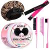 Edge Control Wax Strong Hold Non-greasy Hair Styling Gel – Edge Wax No Flaking Edge Control for Black Hair Edge Wax for Women Rose&Black Castor Oil for Hair Growth Edge Brush Hair Braid Bonnet(Edge Control-bonnet-6pcs)