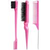 Slick Back Hair Brush & Wax Stick Set for Slick Back Hair – Teasing Boar Bristle Hair Brush for Sleek, Control, Flyaways & Baby Hairs – Wax Stick for Women Sectioning & Smoothing Ponytail Bun(Pink)