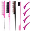 Slick Back Hair Brush & Wax Stick Set for Slick Back Hair – Teasing Boar Bristle Hair Brush for Sleek, Control, Flyaways & Baby Hairs – Wax Stick for Women Sectioning & Smoothing Ponytail Bun(Pink&Black-8pcs)