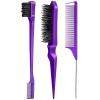 Slick Back Hair Brush & Wax Stick Set for Slick Back Hair – Teasing Boar Bristle Hair Brush for Sleek, Control, Flyaways & Baby Hairs – Wax Stick for Women Sectioning & Smoothing Ponytail Bun(Purple)