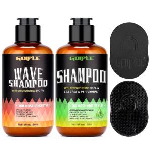 12 FL OZ Wash Shampoo for Black Men – 360 Waves Shampoo for Men Hydration Enhance Shampoos Biotin Hair Growth Shampoos with Wave Comb Hair Brush- Strengthens Hair Promote Growth Nourishes (2 scents)