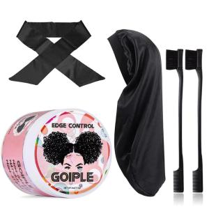 Edge Control Wax Strong Hold Non-greasy Hair Styling Gel – Edge Wax No Flaking Edge Control for Black Hair Edge Wax for Women Rose&Black Castor Oil for Hair Growth Edge Brush Hair Braid Bonnet(Edge Control-5pcs)
