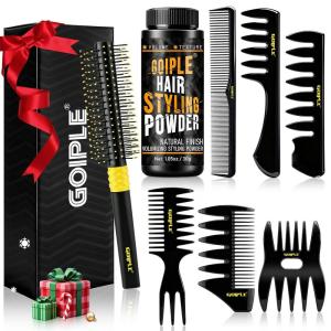 Hair Styling Combs Set Wide Tooth Texture Comb For Men, Christmas Gift for Men Barber Brush Comb Set Barber Tools for All Types | Hair Styling Powder for Mens Texture Powder Flexible Hold Matte Finish(black)