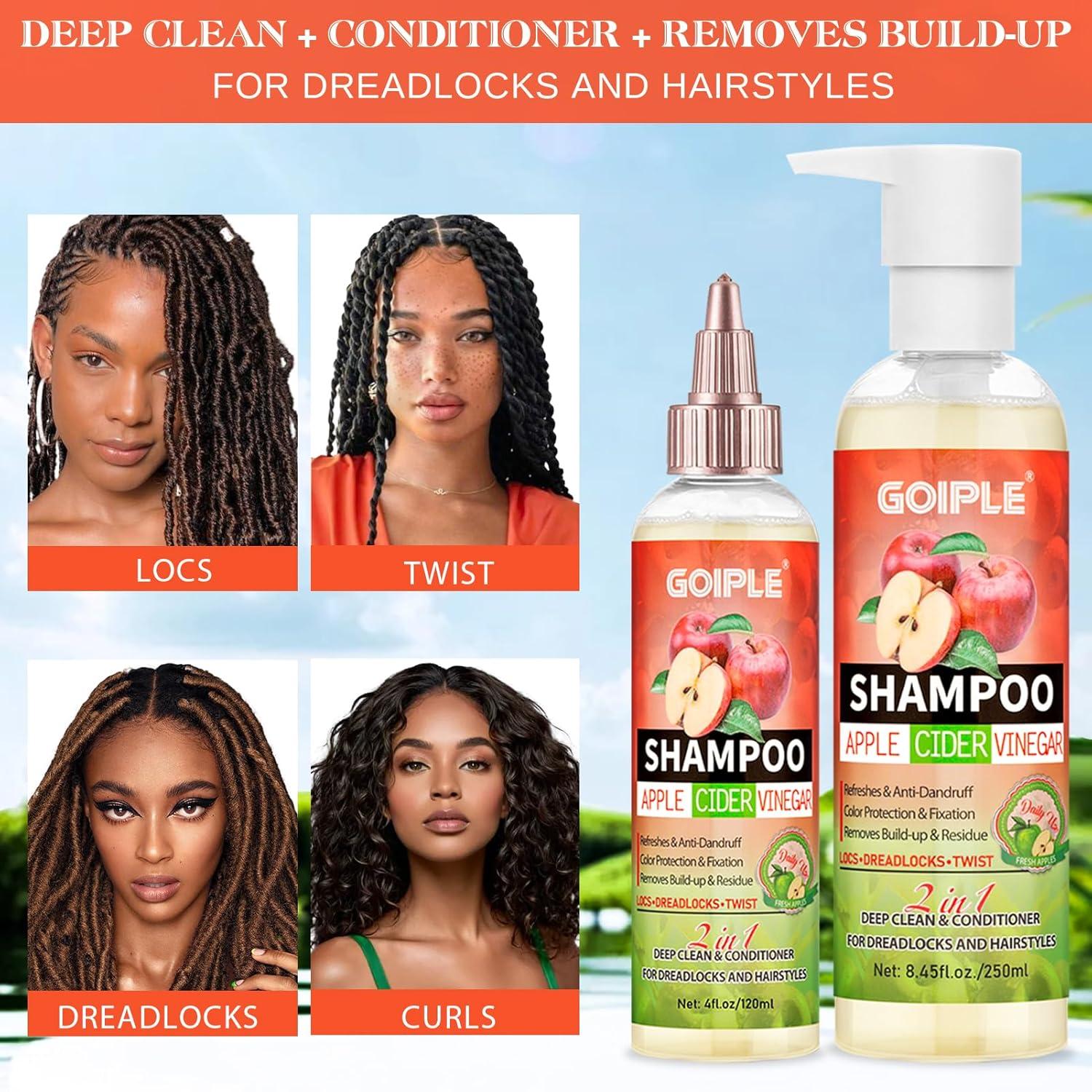 image2 in 1 Deep Clean amp Conditioner Apple Cider Vinegar Shampoo Rose amp Castor Hair Oil for Hair Growth Strengthening Hair Oil Braid Shampoo Hair Growt Oil Set For Dreadlocks Locs Twist All Hair Typesshampoo2pcs