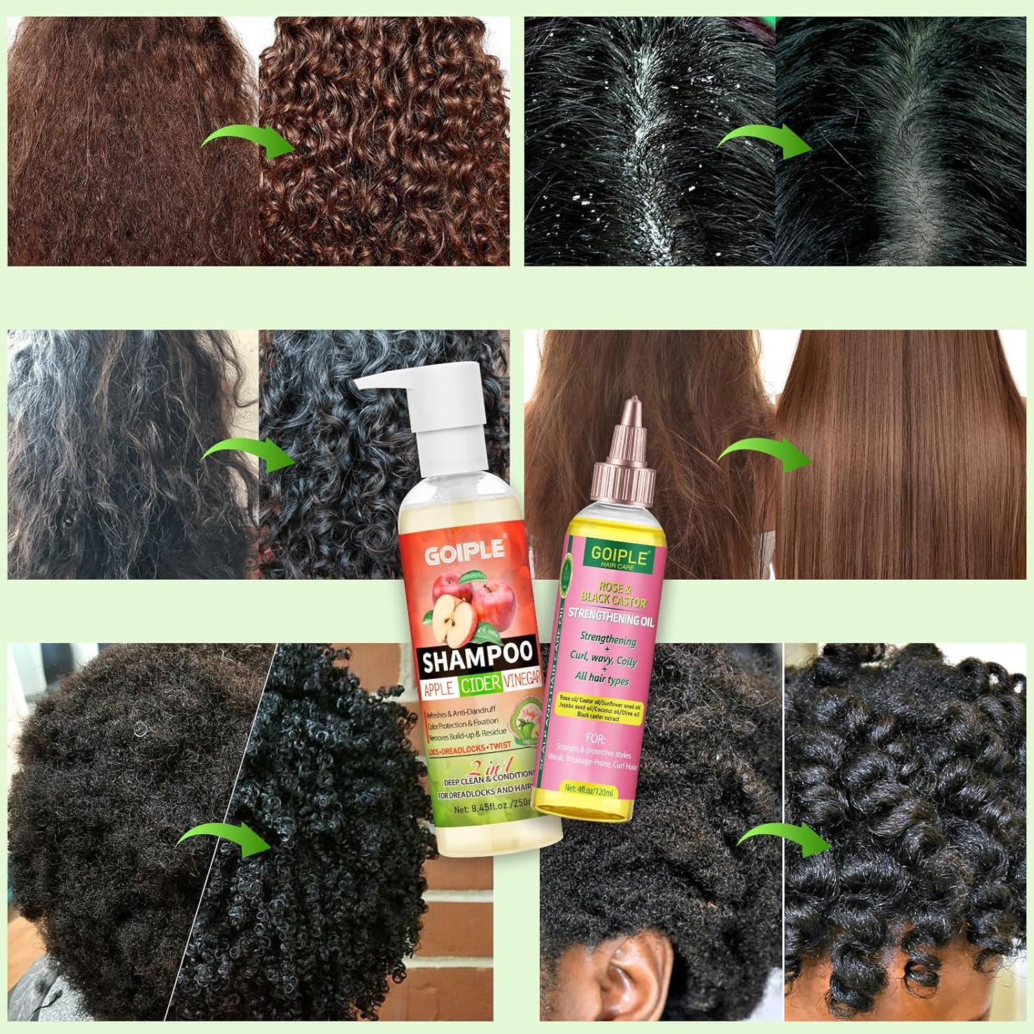 image2 in 1 Deep Clean amp Conditioner Apple Cider Vinegar Shampoo Rose amp Castor Hair Oil for Hair Growth Strengthening Hair Oil Braid Shampoo Hair Growt Oil Set For Dreadlocks Locs Twist All Hair Typesshampoocastor oil2pcs