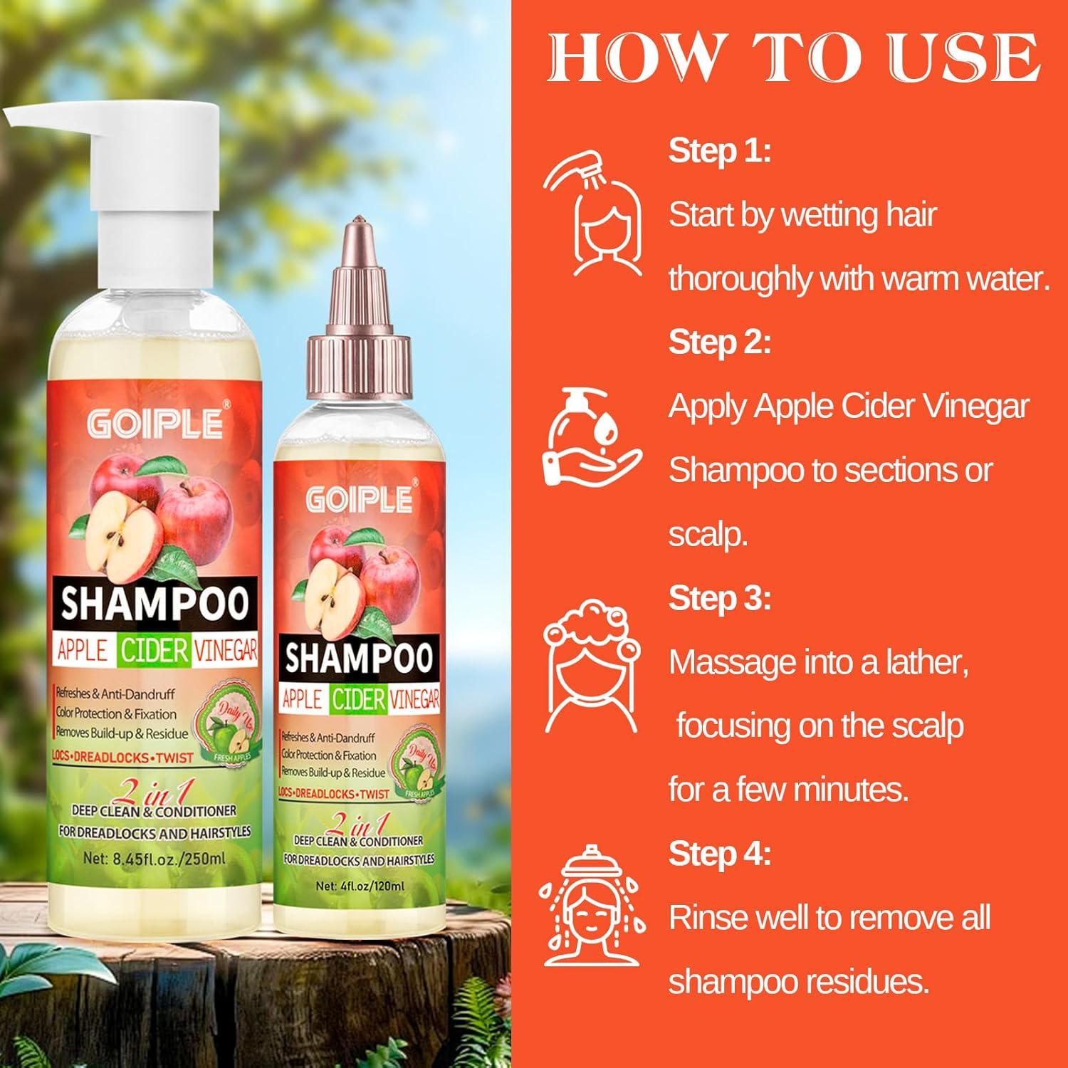 image2 in 1 Deep Clean amp Conditioner Apple Cider Vinegar Shampoo Rose amp Castor Hair Oil for Hair Growth Strengthening Hair Oil Braid Shampoo Hair Growt Oil Set For Dreadlocks Locs Twist All Hair Typesshampoo2pcs
