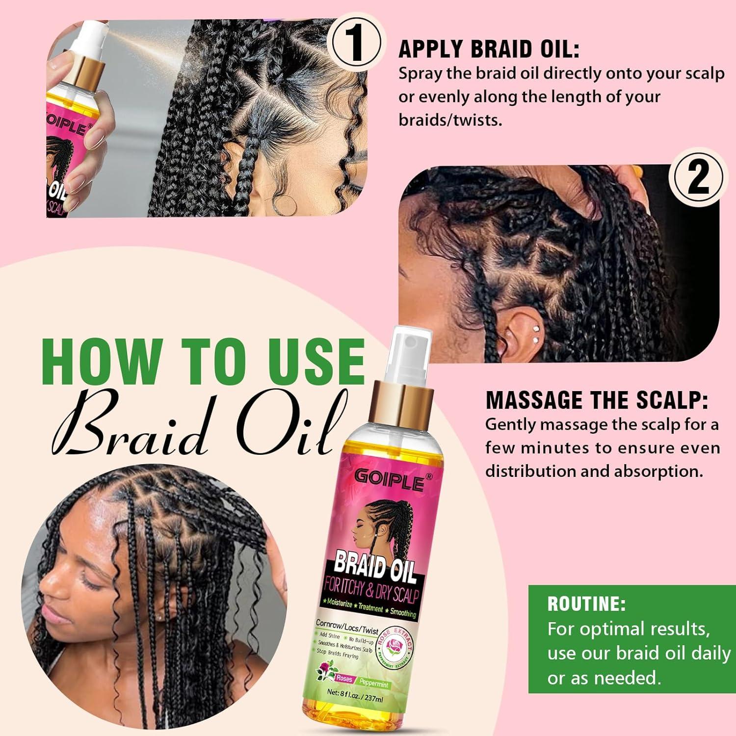 imageBraid Oil for Soothes Moisturizes Dry amp Itchy Scalp Braid Care for Dandruff and Thinning Edges Braiding Scalp Oil for Locs amp Twists Enhances Shine and Reduces Frizz Refreshes Dry Hair 8 fl oz