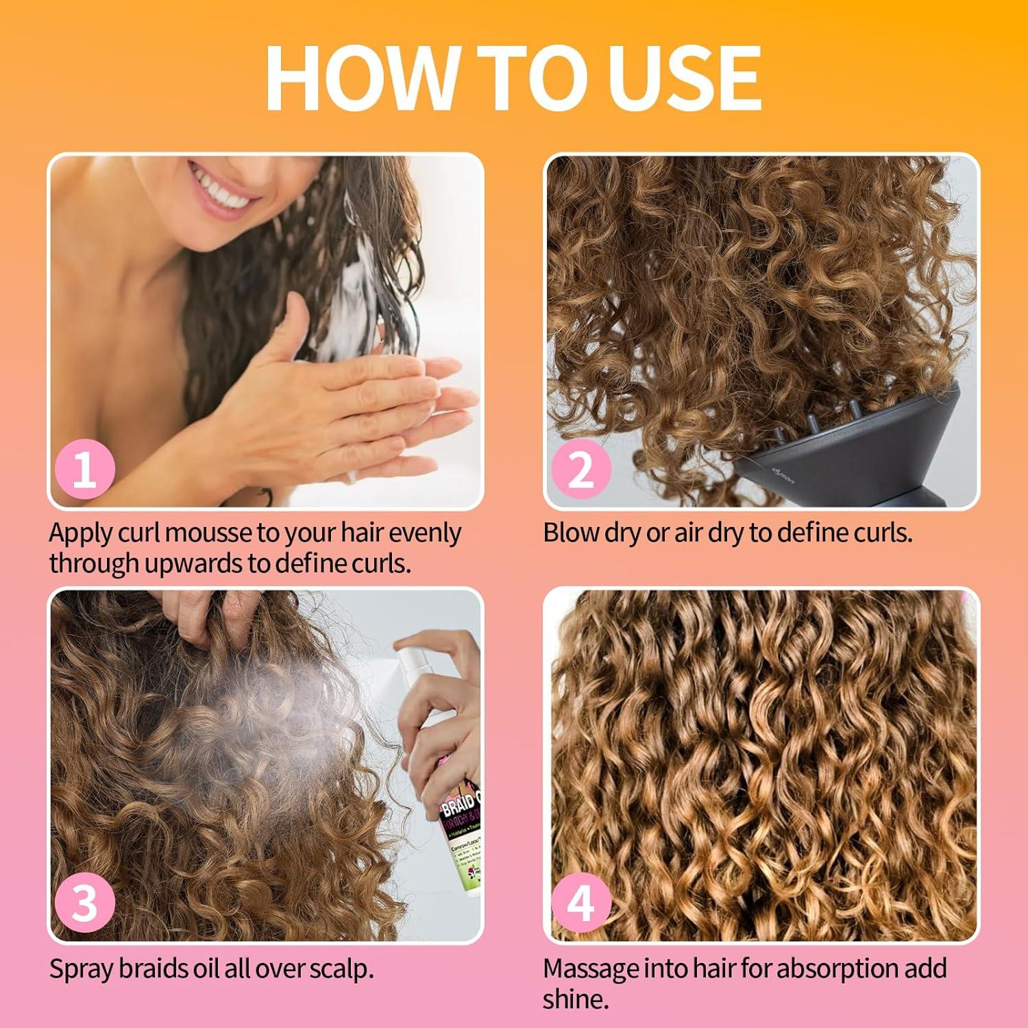 imageBraid Oil for Soothes Moisturizes Dry amp Itchy Scalp Braiding Scalp Oil for Locs amp Twists Mousse for Braids Curl Styling for Women Definition Curl Control Braid Mousse Hair Foam for All Braids Hair4 Fl Oz Pack of 2