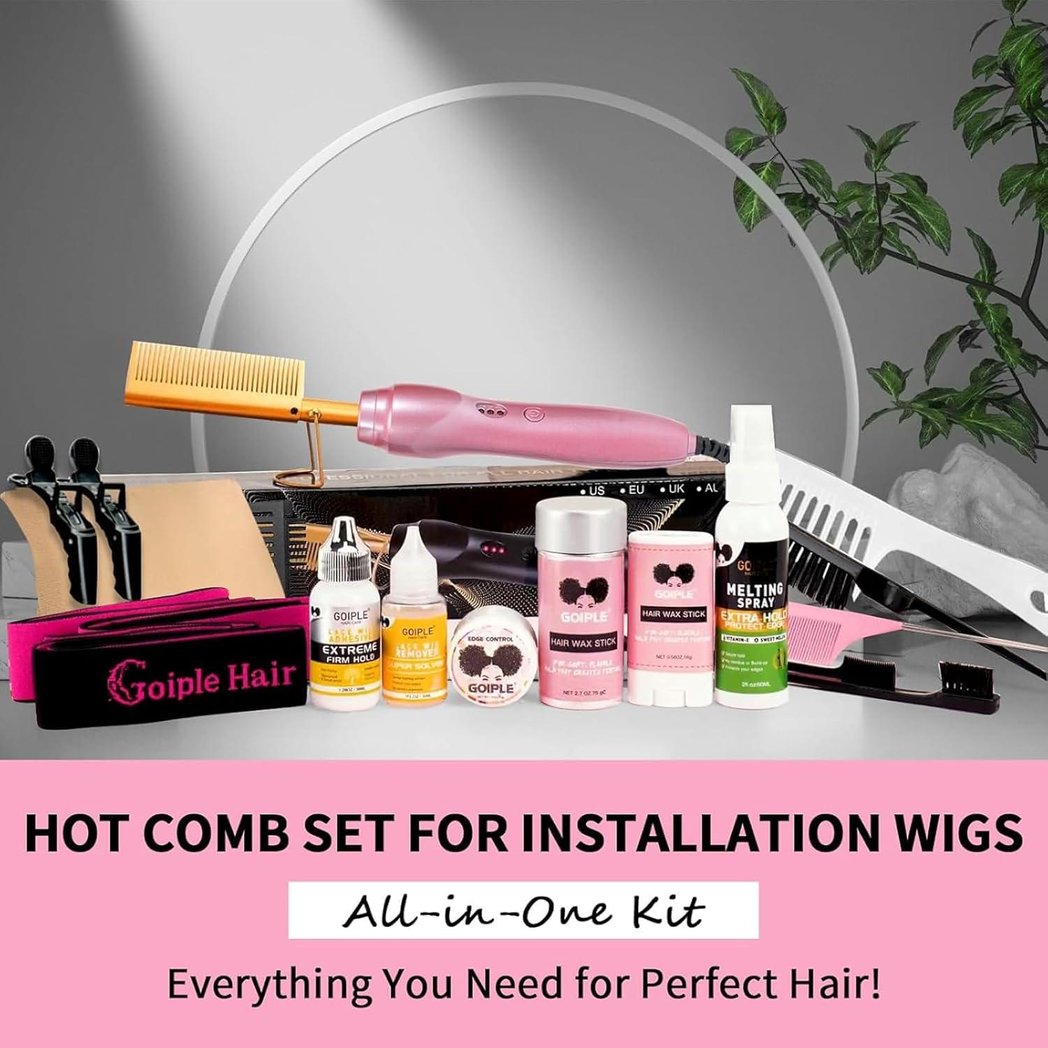imageElectric Hot Comb Hair Straightener Heat Pressing Combs Ceramic Curling Flat Iron Curler Hot Comb Electric for Wigs Electrical Straightening Comb Curling Iron for Natural Hair with AntiScald Case