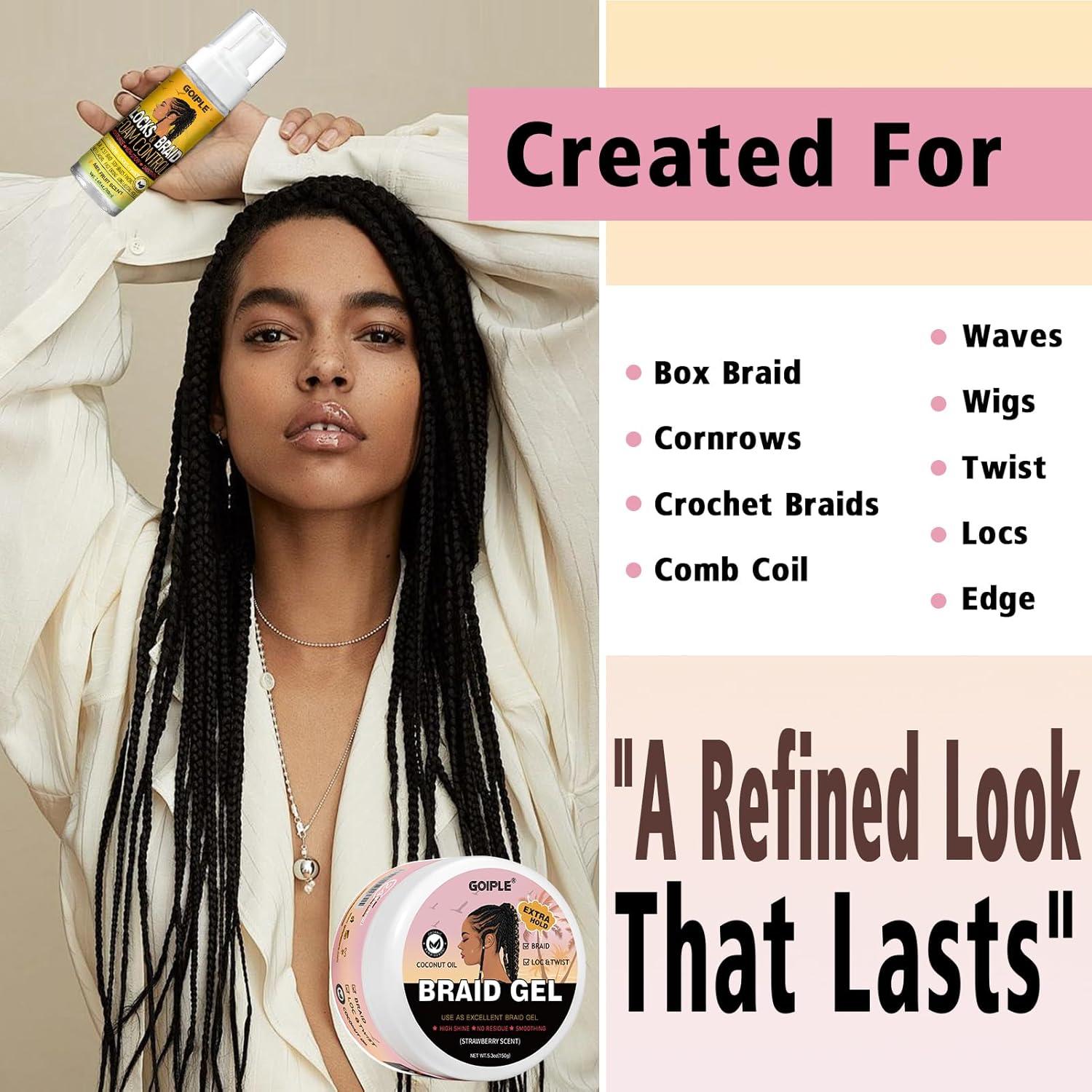 imageExtra Hold Styling Gel and Mousse for Braids Twists Locs Cornrows Frizz Taming Smoothing amp Edge Control with Rosemary Hair Growth Oil Bonus Hair Combs Bonnet Clips