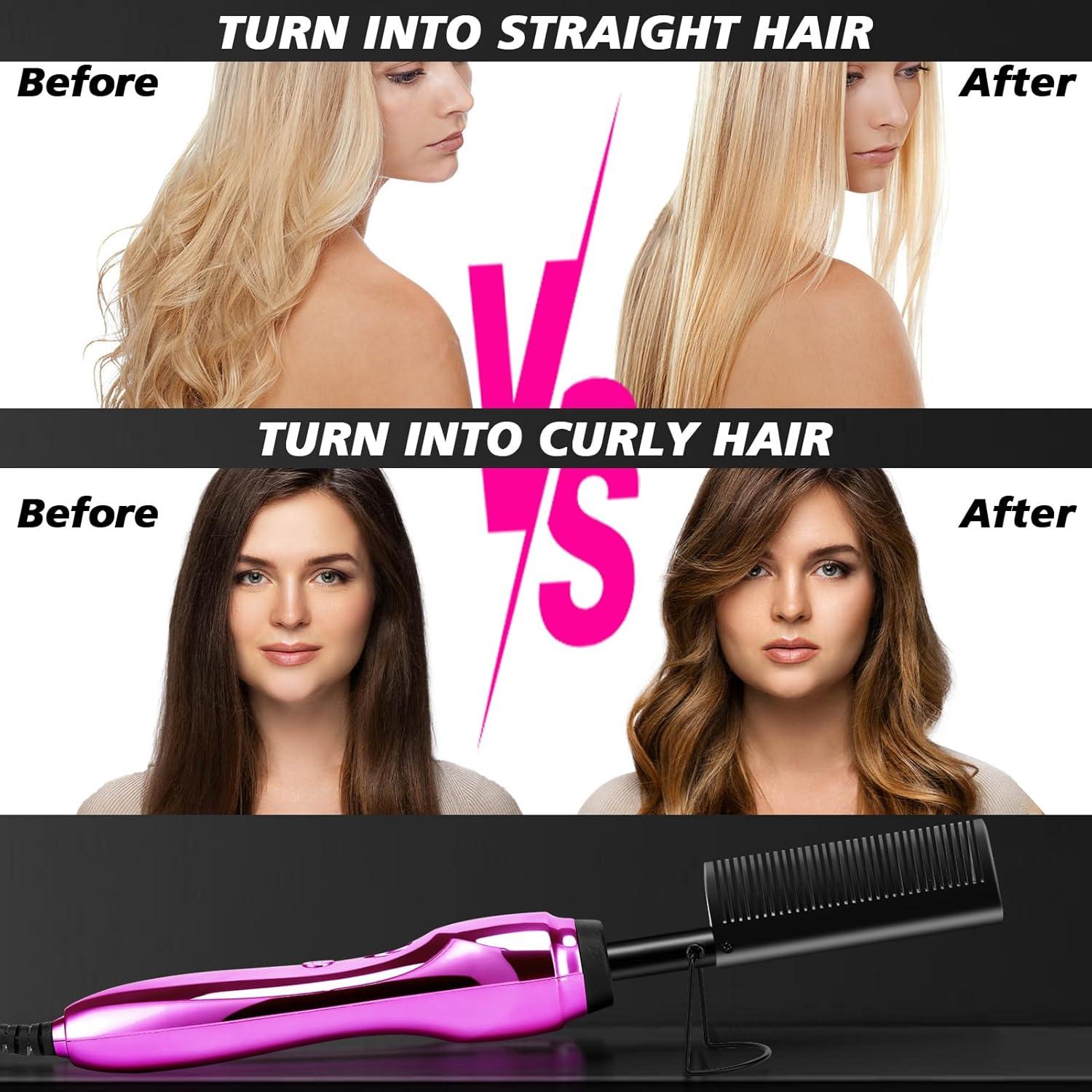 imageHot Comb Hair Straightener Set for Lace Front Wigs Heat Pressing Combs Ceramic Curling Flat Iron Electric Hot Comb for Wigs Hair Straighteners Straightening Comb for Women Wig Installation KitRose Red