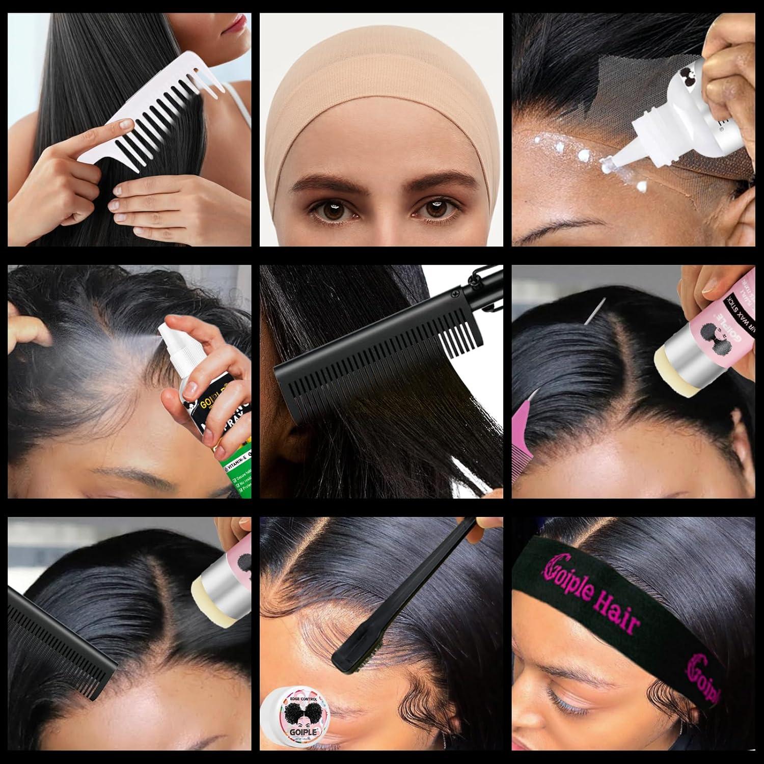 imageHot Comb Hair Straightener Set for Lace Front Wigs Heat Pressing Combs Ceramic Curling Flat Iron Electric Hot Comb for Wigs Hair Straighteners Straightening Comb for Women Wig Installation KitRose Red