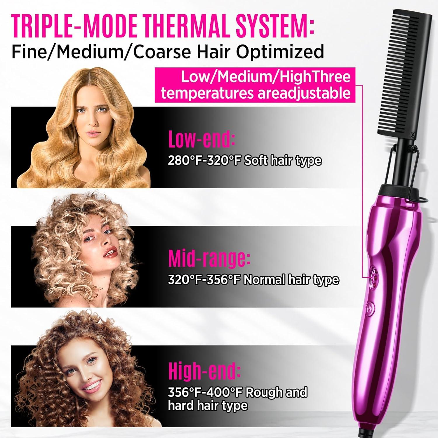 imageHot Comb Hair Straightener Set for Lace Front Wigs Heat Pressing Combs Ceramic Curling Flat Iron Electric Hot Comb for Wigs Hair Straighteners Straightening Comb for Women Wig Installation KitRose Red