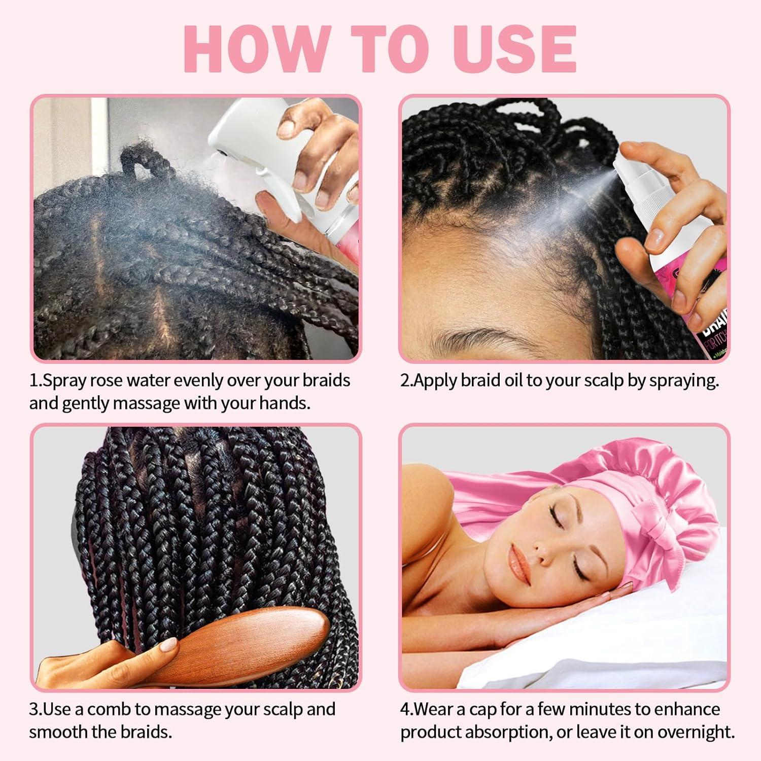 imageRose Water for Hair Loc Spray Refreshing for Locs Braid Oil for Soothes Moisturizes Dry amp Itchy Scalp Braiding Scalp Oil for Twists Loc Brush for Dreads Comfortable Massage Comb amp Braid Bonnetrose water spray4pcs