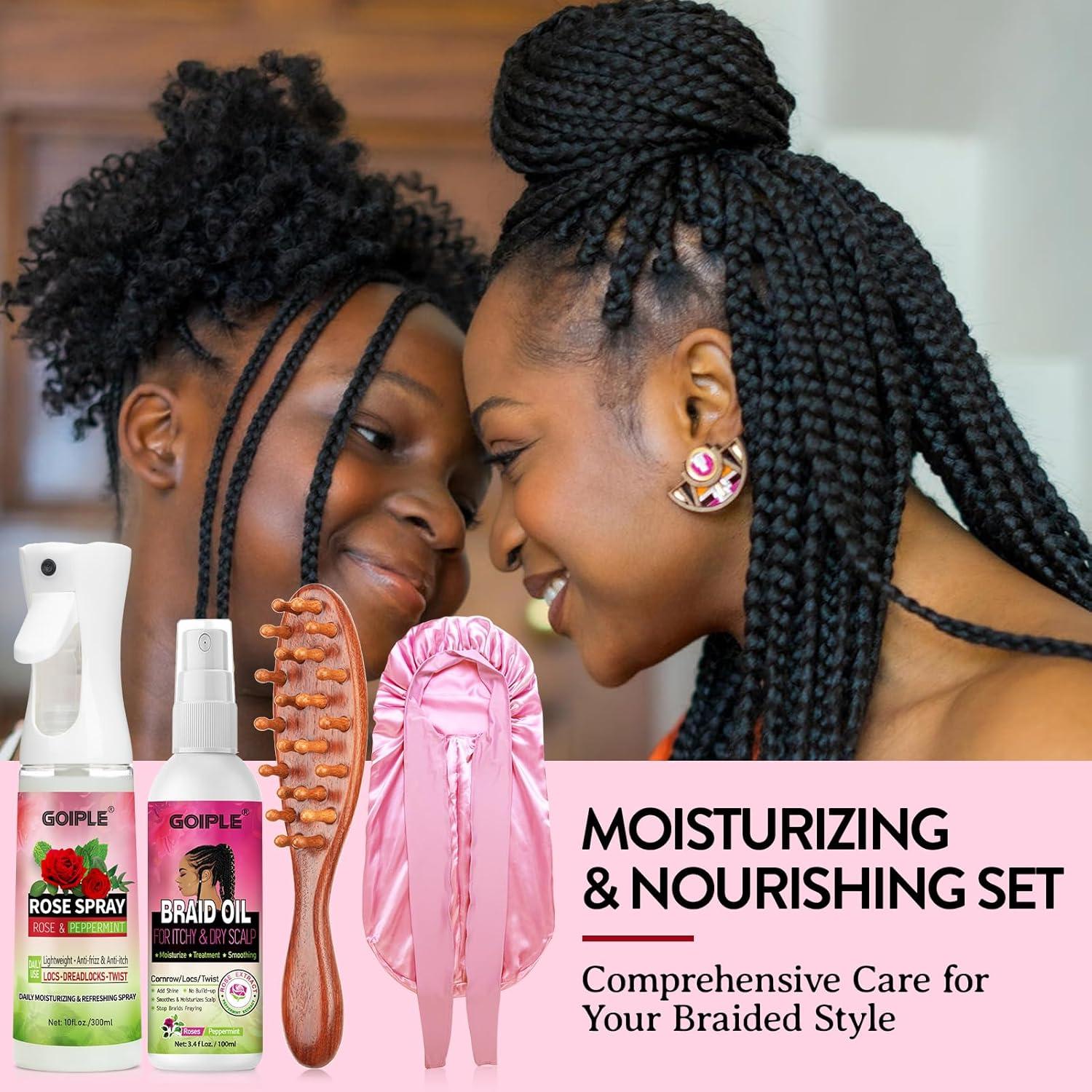 imageRose Water for Hair Loc Spray Refreshing for Locs Braid Oil for Soothes Moisturizes Dry amp Itchy Scalp Braiding Scalp Oil for Twists Loc Brush for Dreads Comfortable Massage Comb amp Braid Bonnetrose water spray4pcs