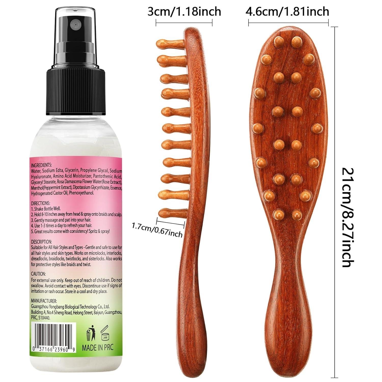 imageRose Water for Hair Loc Spray Refreshing for Locs Rose Water Hair Scalp Moisturizer Hydrating Dreadlock Rosewater amp Peppermint Spray Loc Brush for Dreads Comfortable Massage Wide Tooth Comb 2PCS