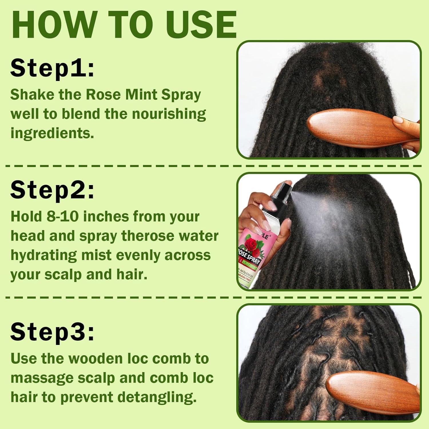 imageRose Water for Hair Loc Spray Refreshing for Locs Rose Water Hair Scalp Moisturizer Hydrating Dreadlock Rosewater amp Peppermint Spray Loc Brush for Dreads Comfortable Massage Wide Tooth Comb 2PCS