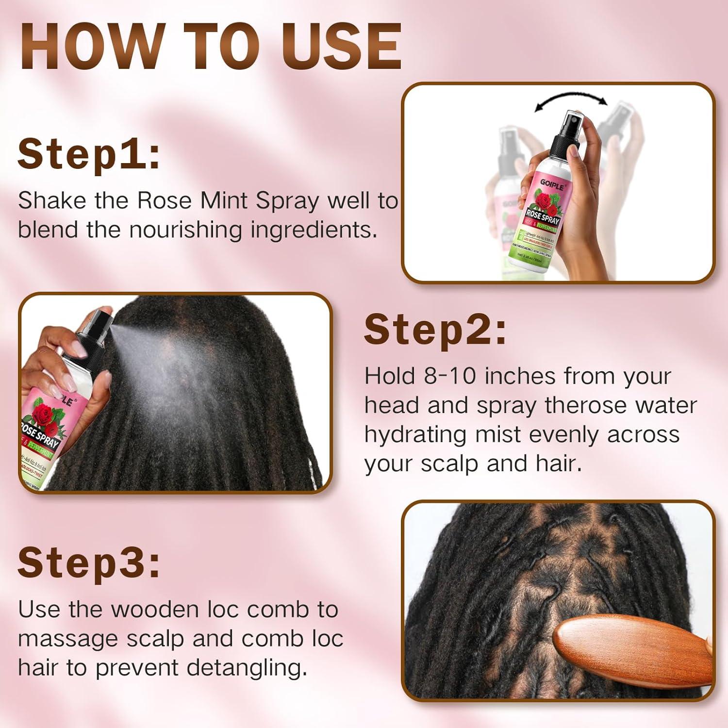 imageRose Water for Hair Loc Spray Refreshing for Locs Rose Water Scalp Moisturizer Hydrating Dreadlock Rosewater amp Peppermint Spray Oversize Loc Brush for Dreads Comfortable Massage Wide Tooth Comb