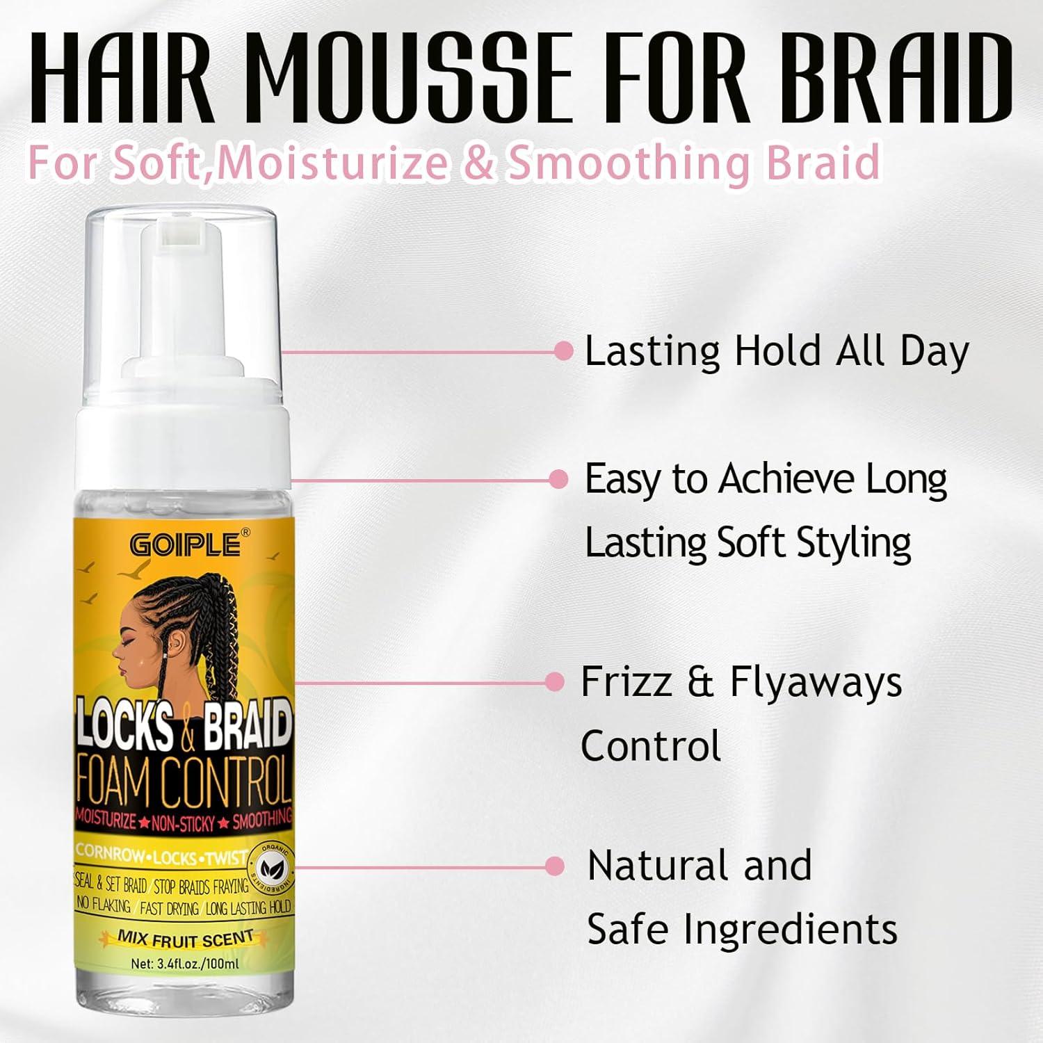 imageStrong Hold Extra Hold Braiding Gel amp Edge Tamer Tames Frizz Smoothing Mousse for Twists Locs Braids Cornrows with Hair Oil Hair Combs Bonnet and Clipsstrawberry14pcs