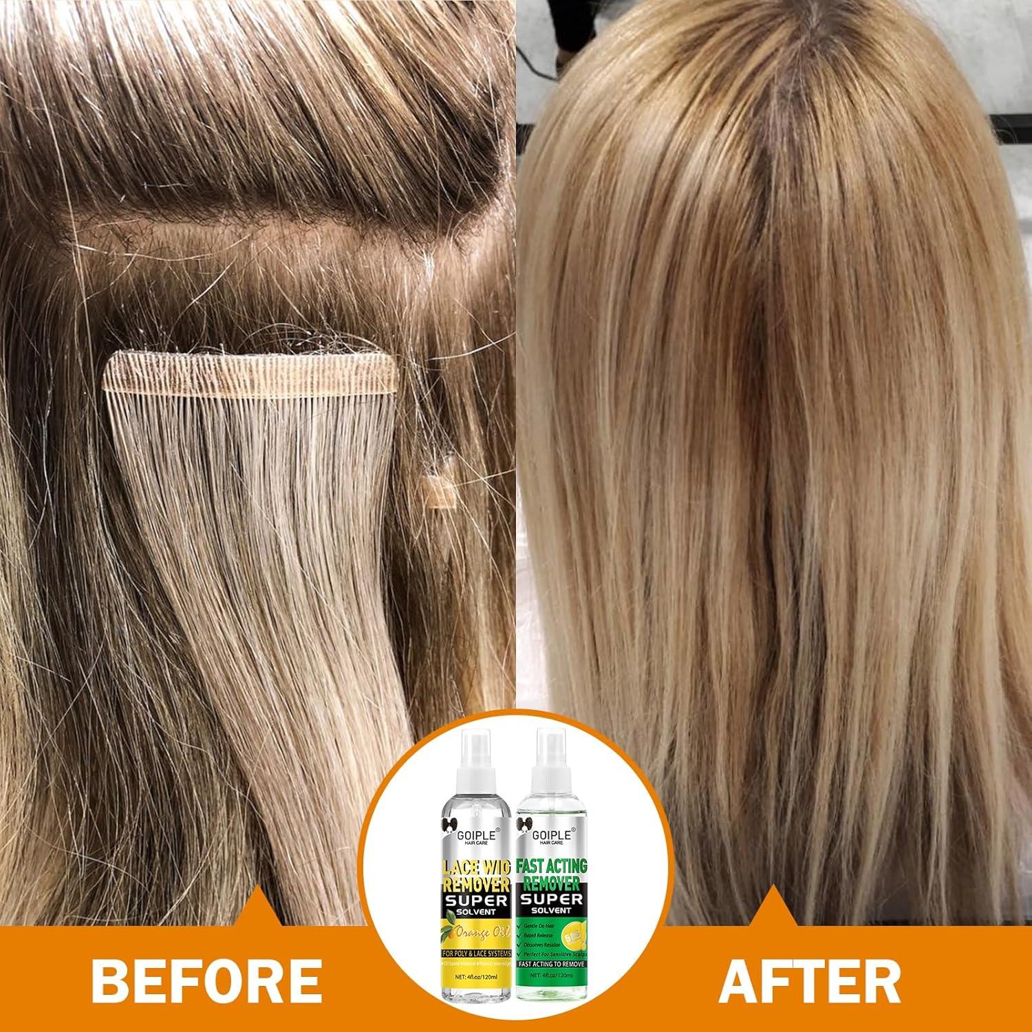 imageTape in Extension Hair Glue Remover Spray Wig Extensions Fast Acting Two Steps System Remover Tape in Hair Extensions Removes Wig Glue amp Tape amp Residue Hair Comb Rat Tail Comb Hair Clips Set