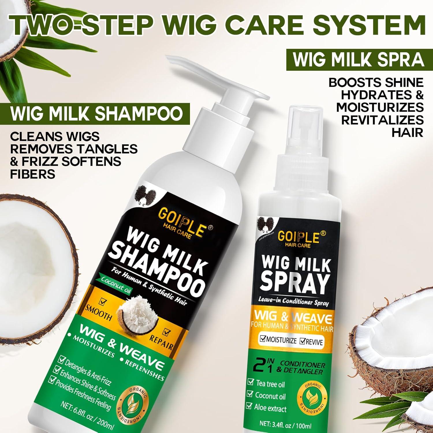 imageWig Head Stand with Wig Brush Comb Set Travel Wigs Holder Comb Set for Women Human and Synthetic Hair 2in 1 Wig Milk Spray amp Shampoo Hydrates amp Moisturizes Promotes Silkiness amp Shine Easy Combing